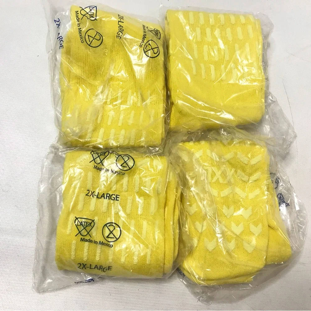 4 Pair Slipper Hospital Socks L Non Slip Skid Bariatric Yellow Ankle High Yoga - Picture 2 of 8